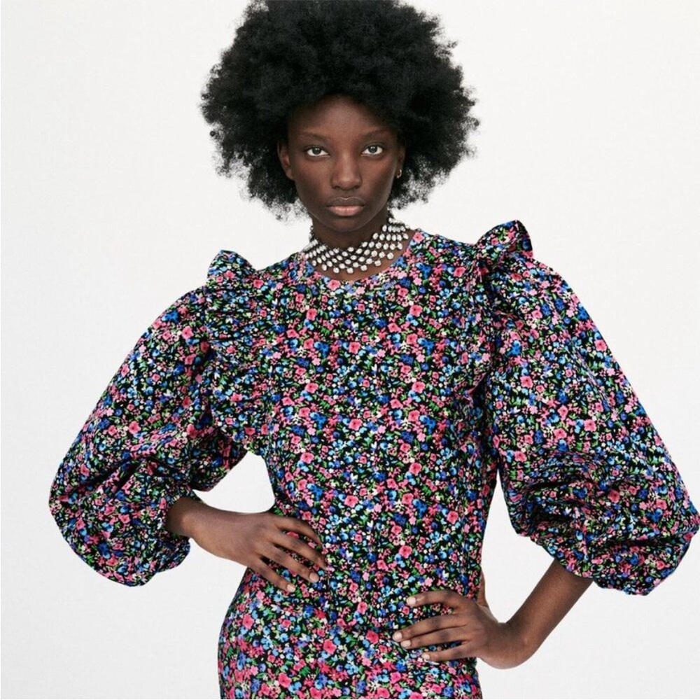 Zara ruffle floral puff sleeve sweatshirt